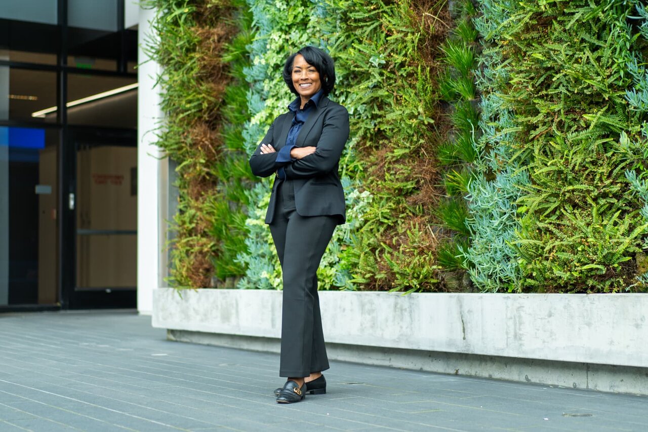 Senior female executive at Intel photographed outside the Silicon Valley office