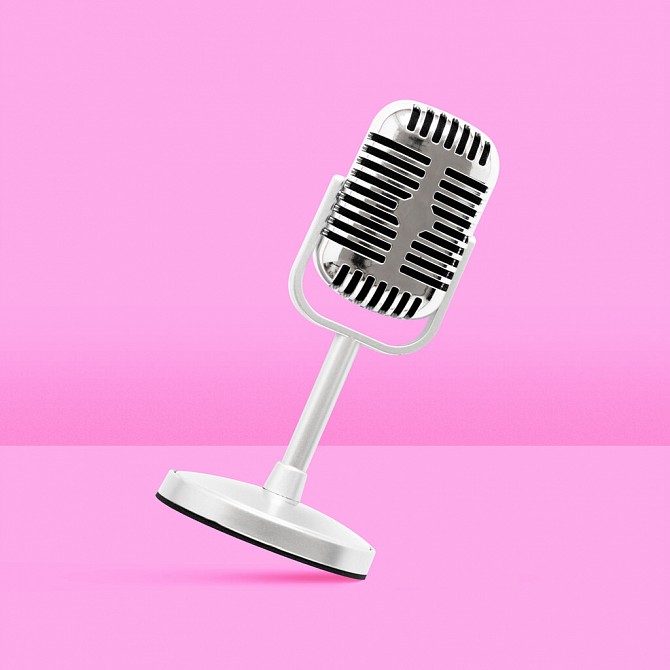 vintage microphone pink background