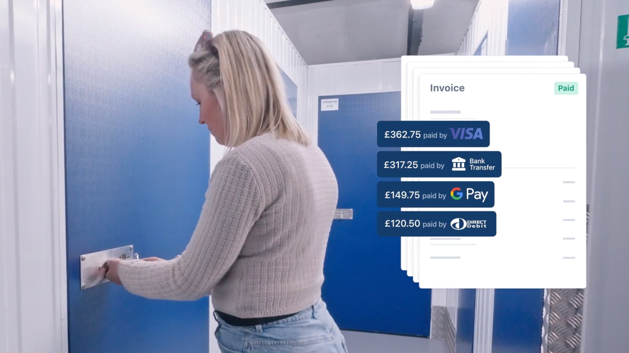 Animated Stora product interface shown within the Bonny Self Storage customer story film.