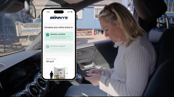 Customer using Stora self storage management software on mobile, filmed by video production agency showcasing user experience and platform functionality.
