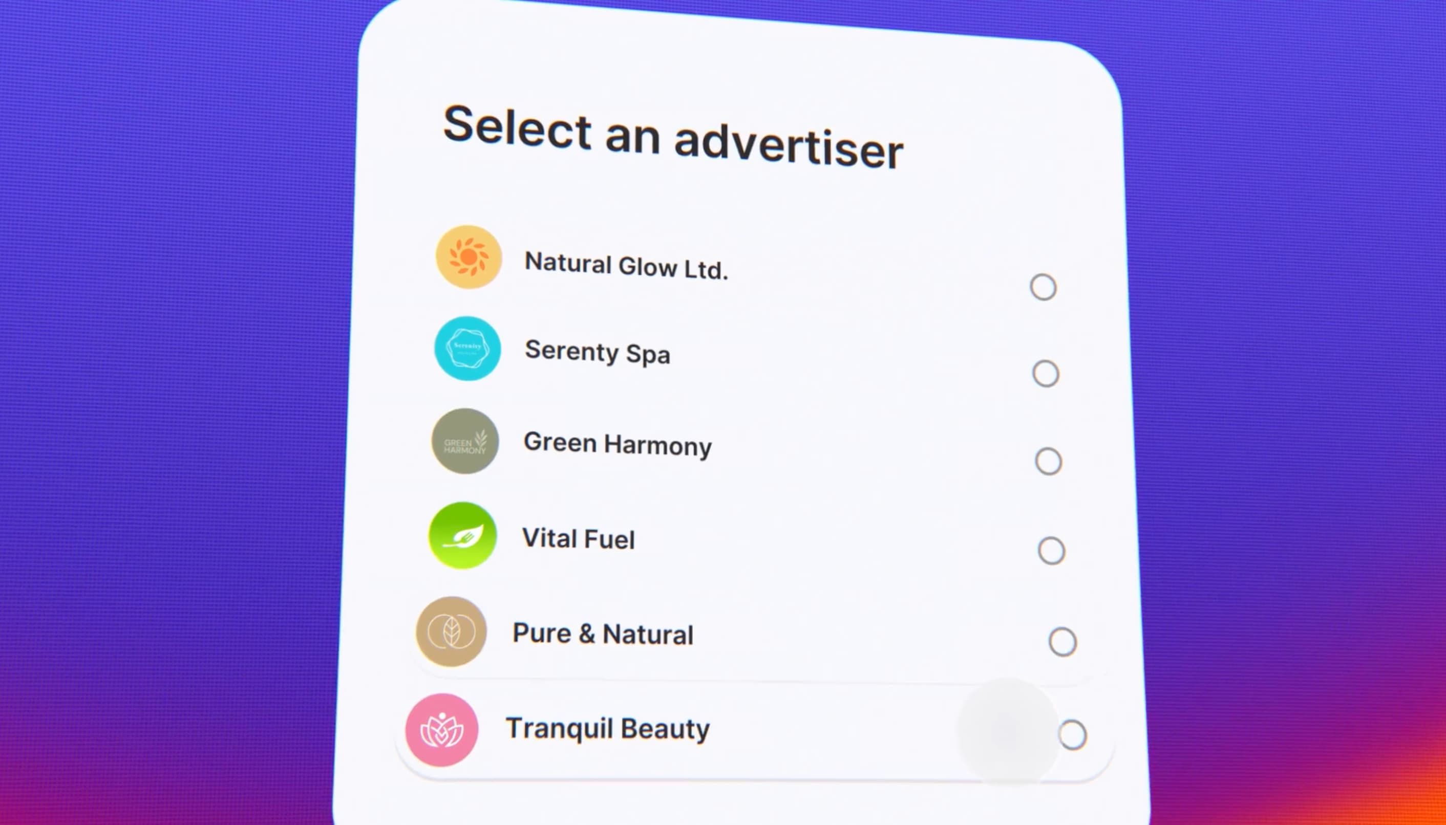 Concept Awin publisher platform interface created for the product marketing campaign