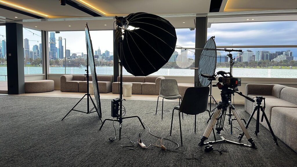 Behind the scenes of an RMS employer brand video production in an office